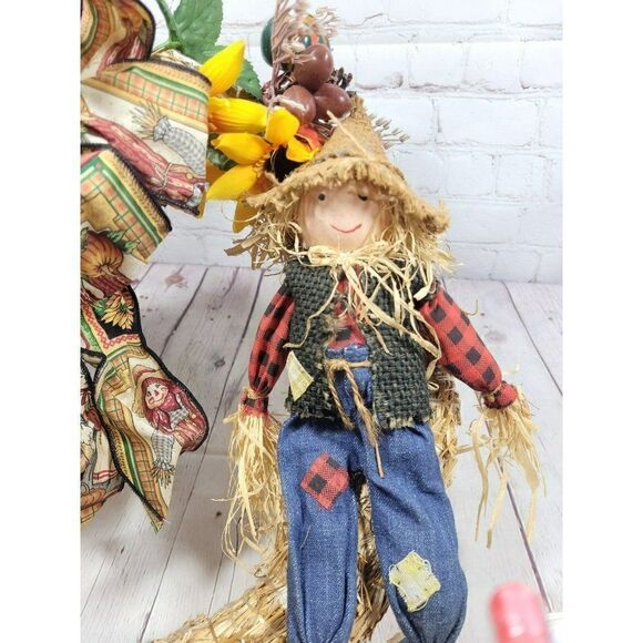 Vintage Seasonal Fall Scarecrow Door Wreath - Picture 3 of 4